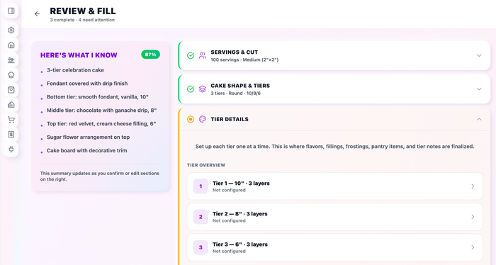 Custom cake quoting wizard